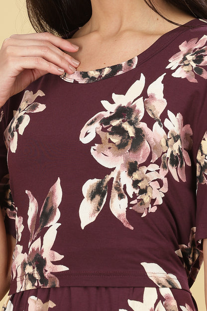 ZIPLESS MATERNITY WEAR PUFFSLEEVE - PLUM PETAL GRACE