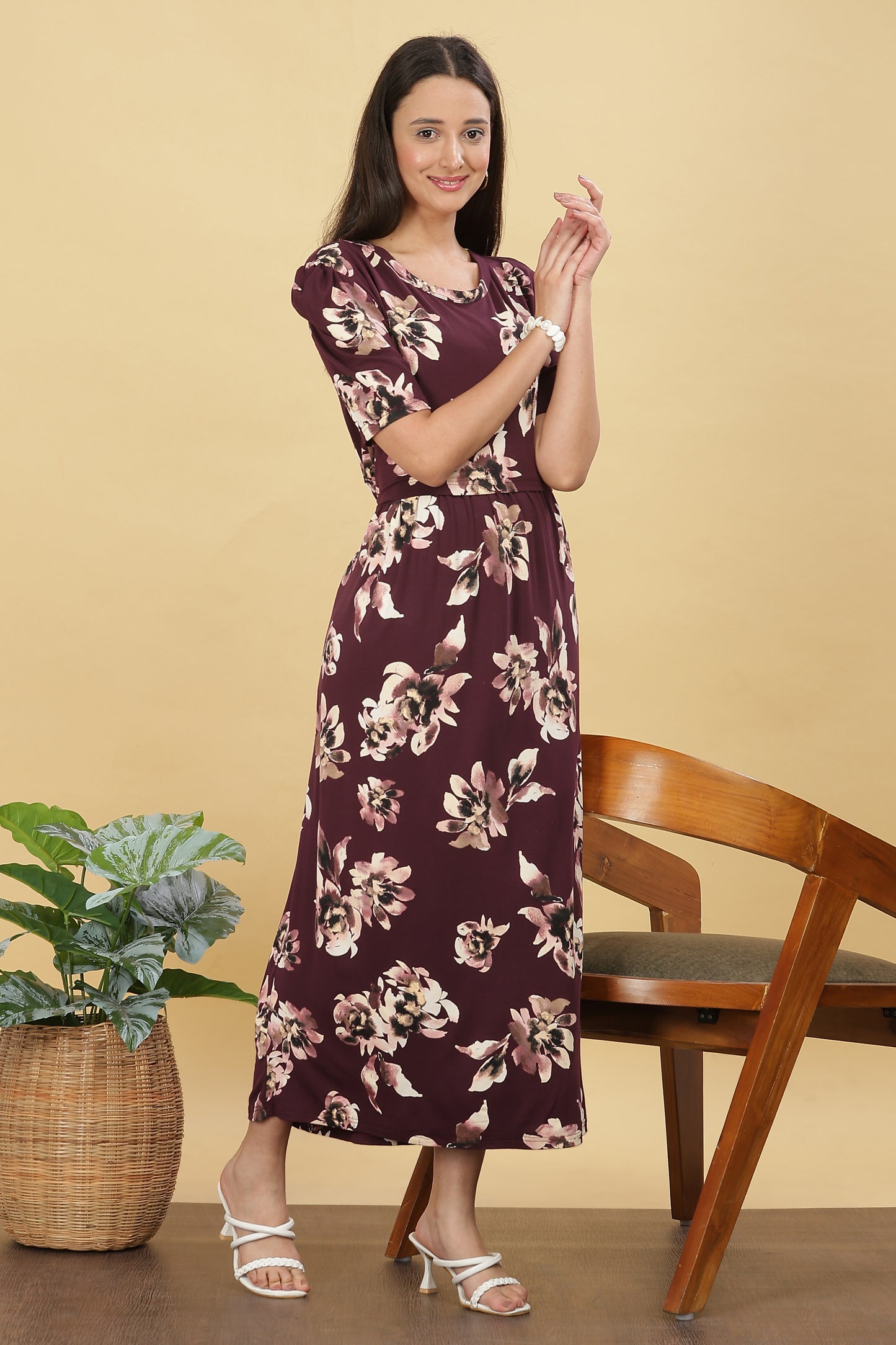 ZIPLESS MATERNITY WEAR PUFFSLEEVE - PLUM PETAL GRACE