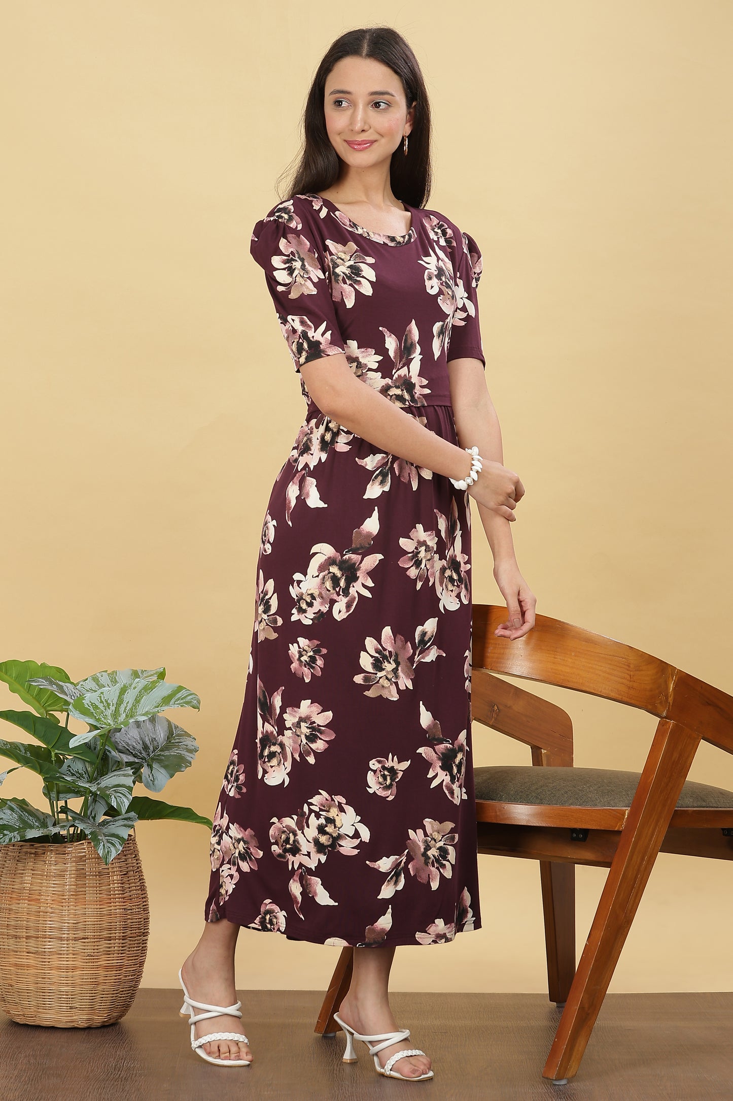 ZIPLESS MATERNITY WEAR PUFFSLEEVE - PLUM PETAL GRACE
