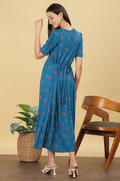 ZIPLESS MATERNITY WEAR PUFFSLEEVE - FLAMINGO FLOW MAXI