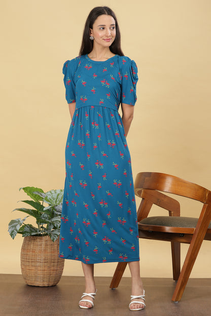 ZIPLESS MATERNITY WEAR PUFFSLEEVE - FLAMINGO FLOW MAXI