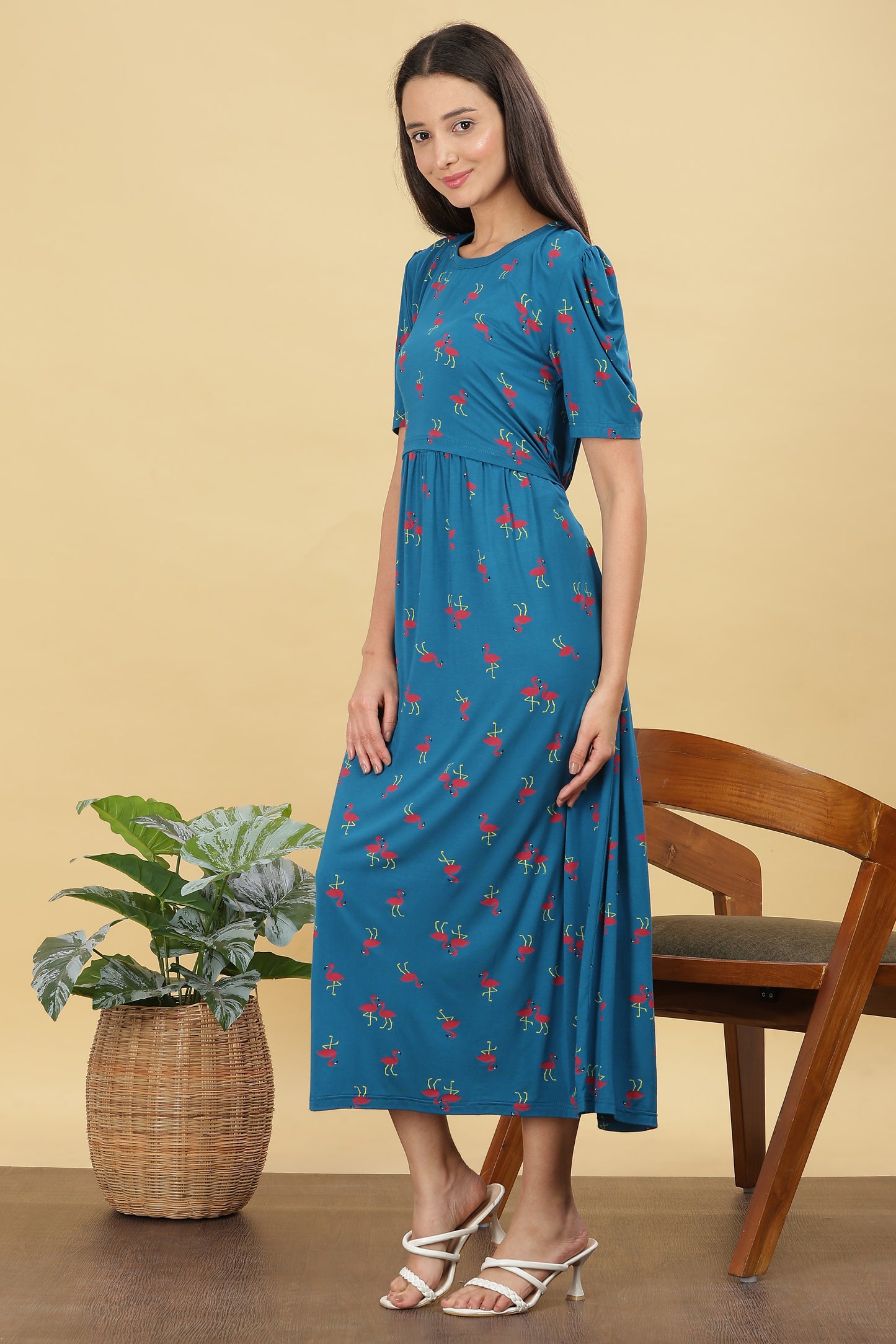 ZIPLESS MATERNITY WEAR PUFFSLEEVE - FLAMINGO FLOW MAXI