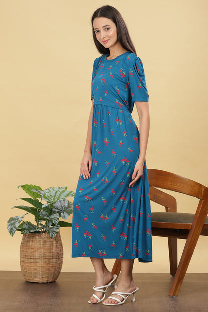 ZIPLESS MATERNITY WEAR PUFFSLEEVE - FLAMINGO FLOW MAXI