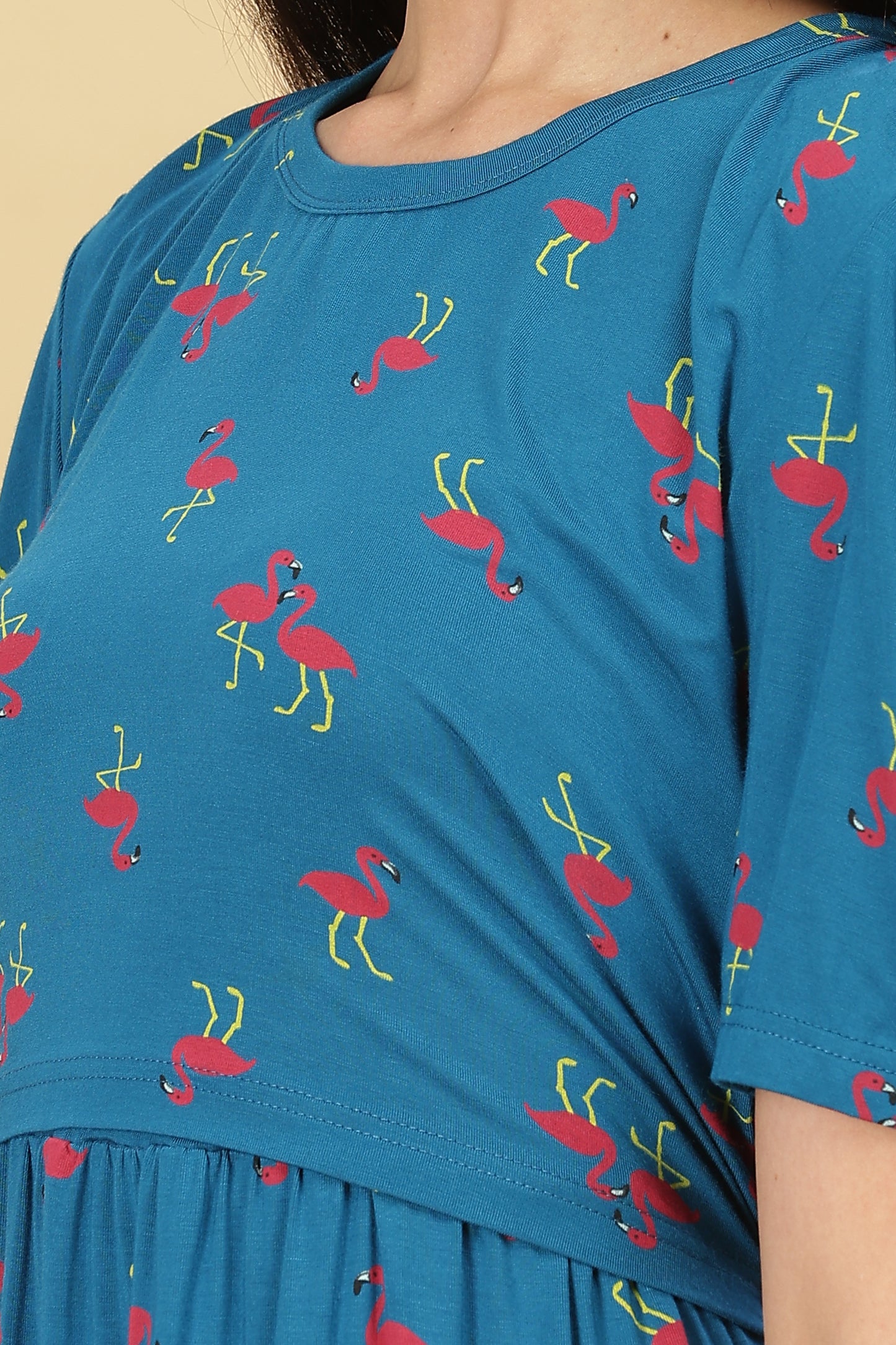 ZIPLESS MATERNITY WEAR PUFFSLEEVE - FLAMINGO FLOW MAXI
