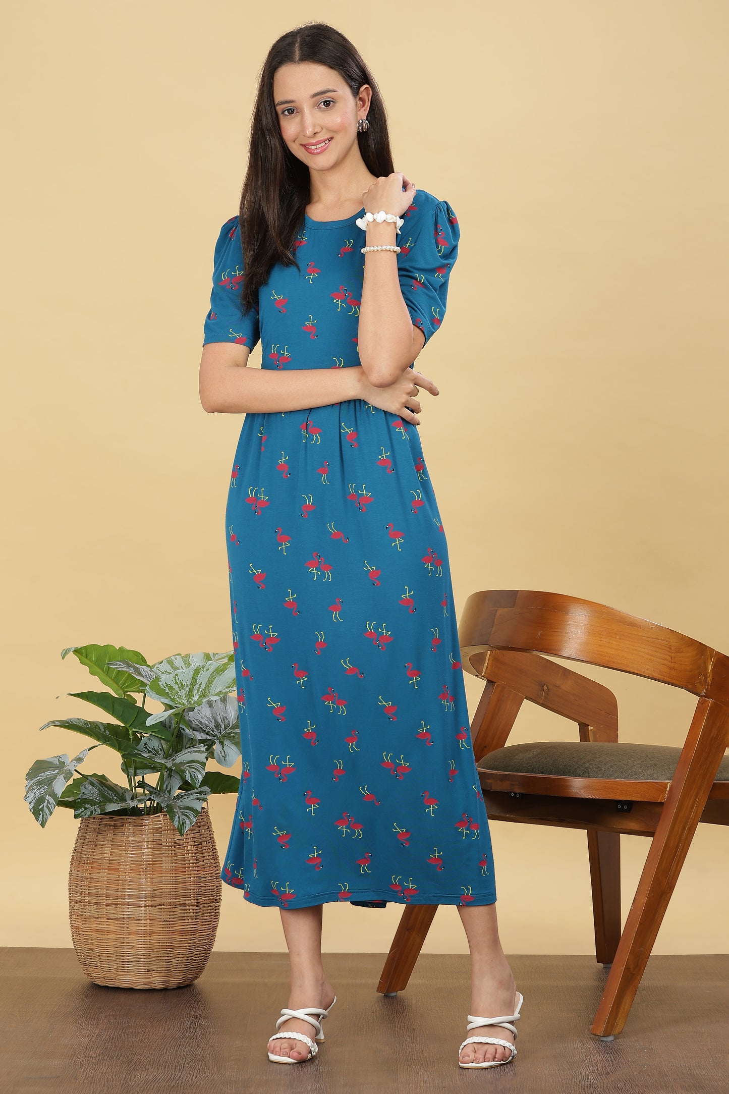 ZIPLESS MATERNITY WEAR PUFFSLEEVE - FLAMINGO FLOW MAXI