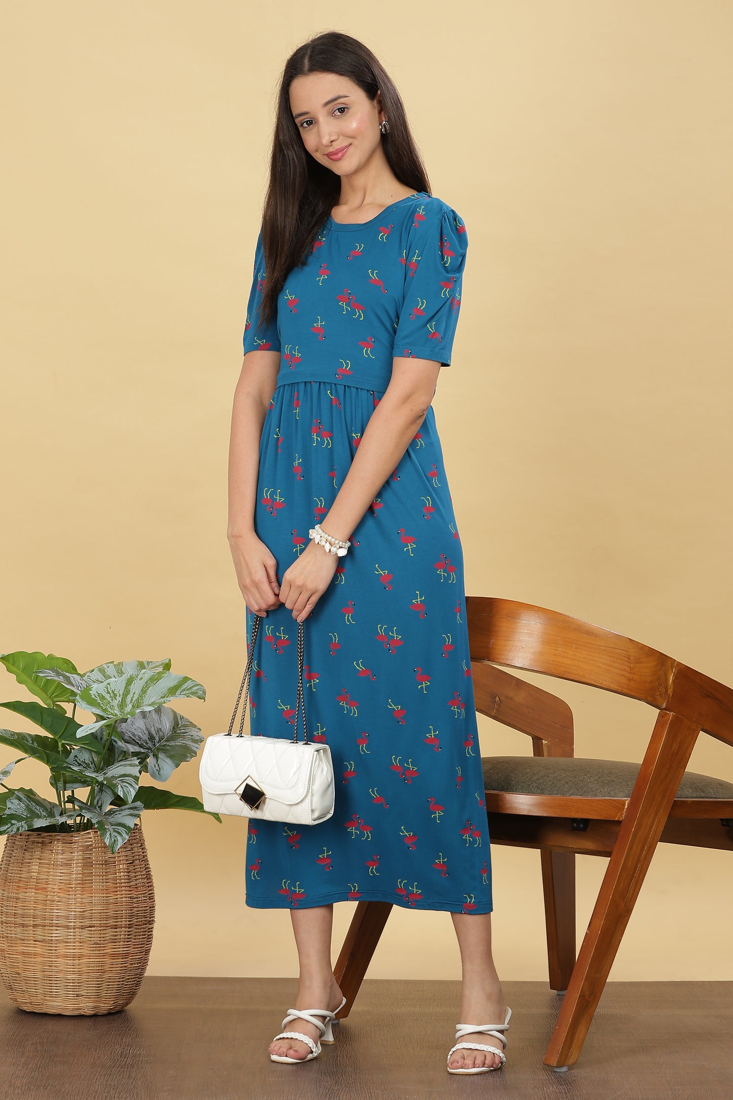 ZIPLESS MATERNITY WEAR PUFFSLEEVE - FLAMINGO FLOW MAXI