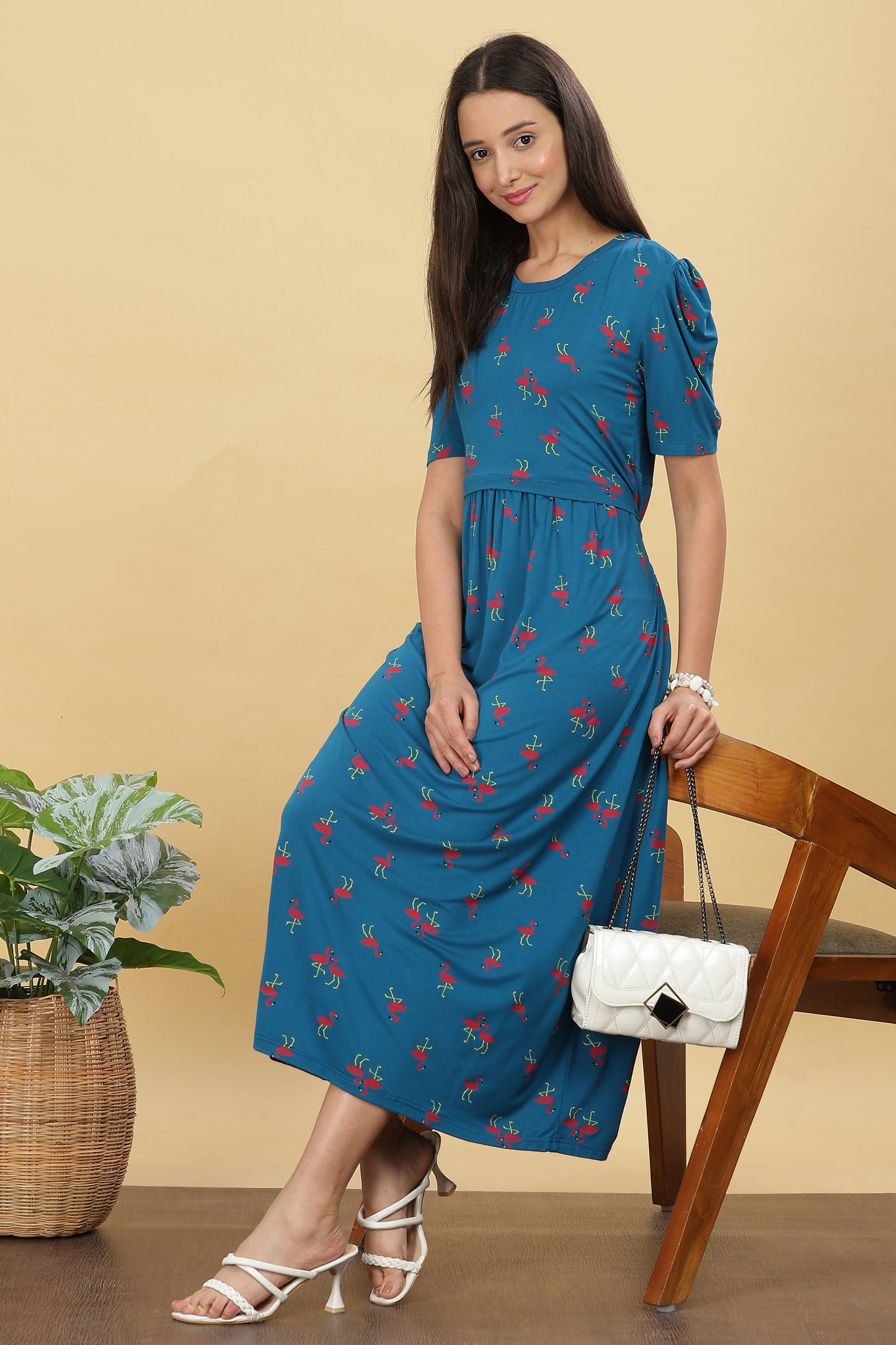 ZIPLESS MATERNITY WEAR PUFFSLEEVE - FLAMINGO FLOW MAXI