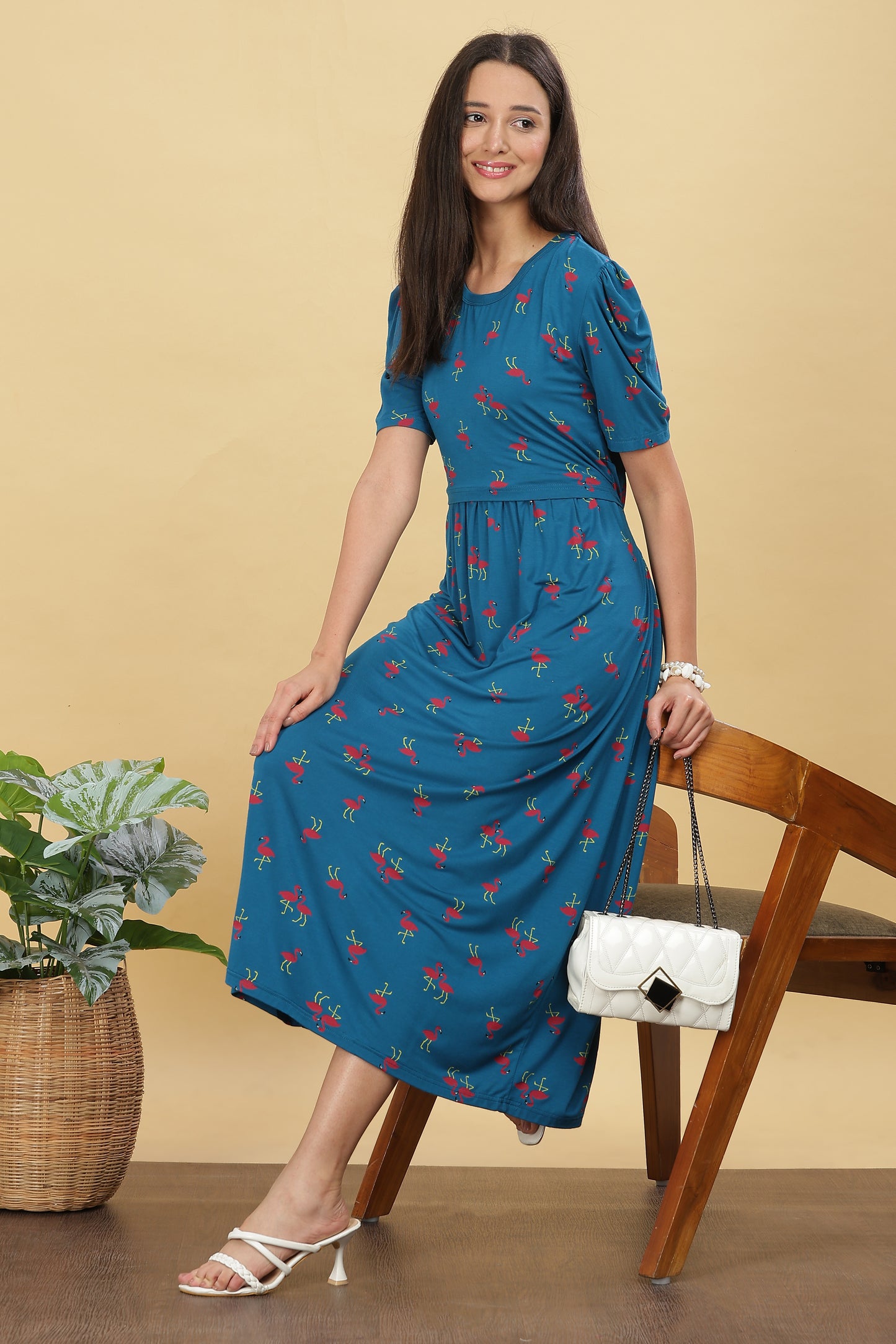 ZIPLESS MATERNITY WEAR PUFFSLEEVE - FLAMINGO FLOW MAXI