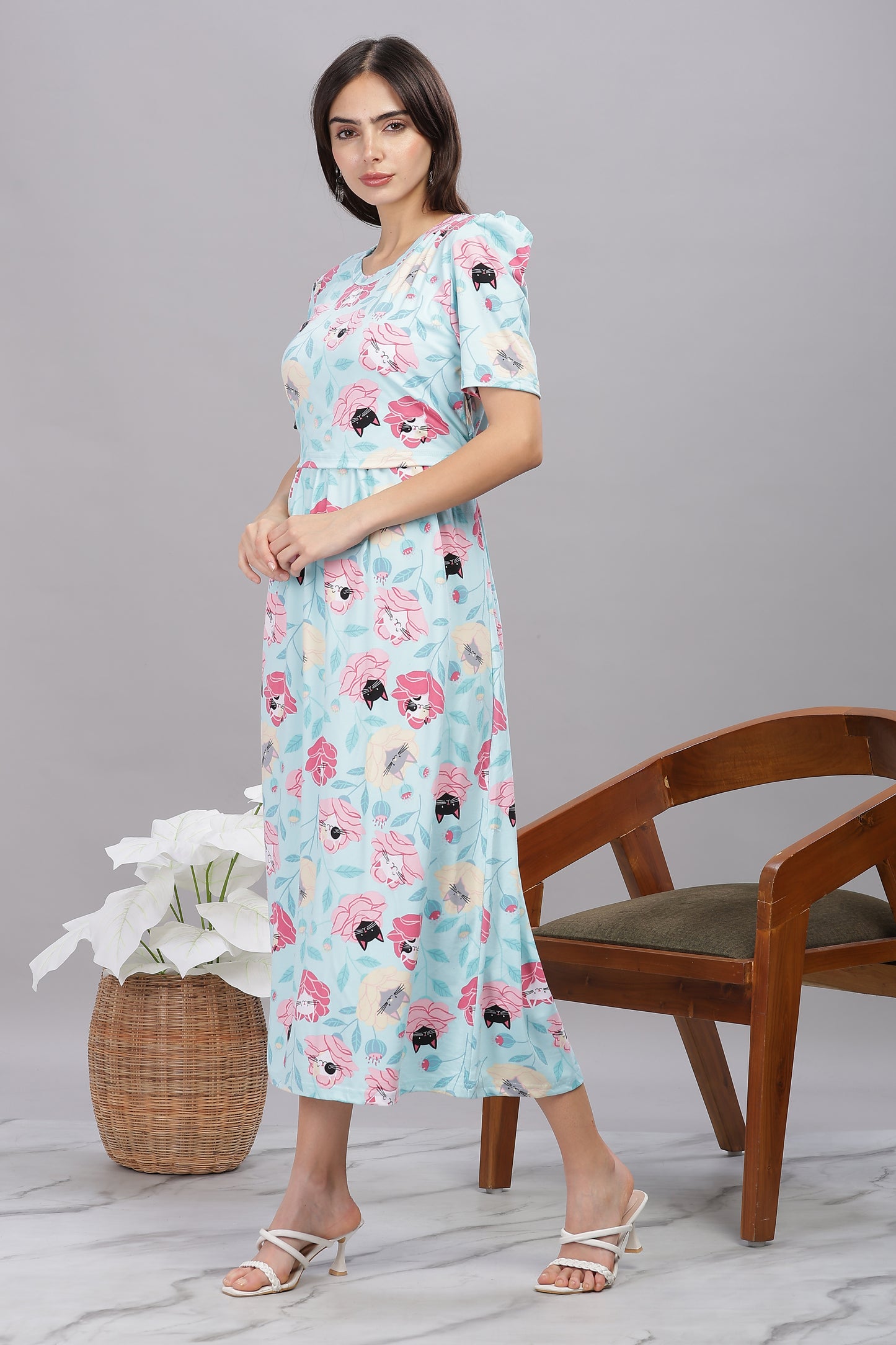 ZIPLESS MATERNITY WEAR PUFFSLEEVE - MEOW BLOSSOM ELEGANCE