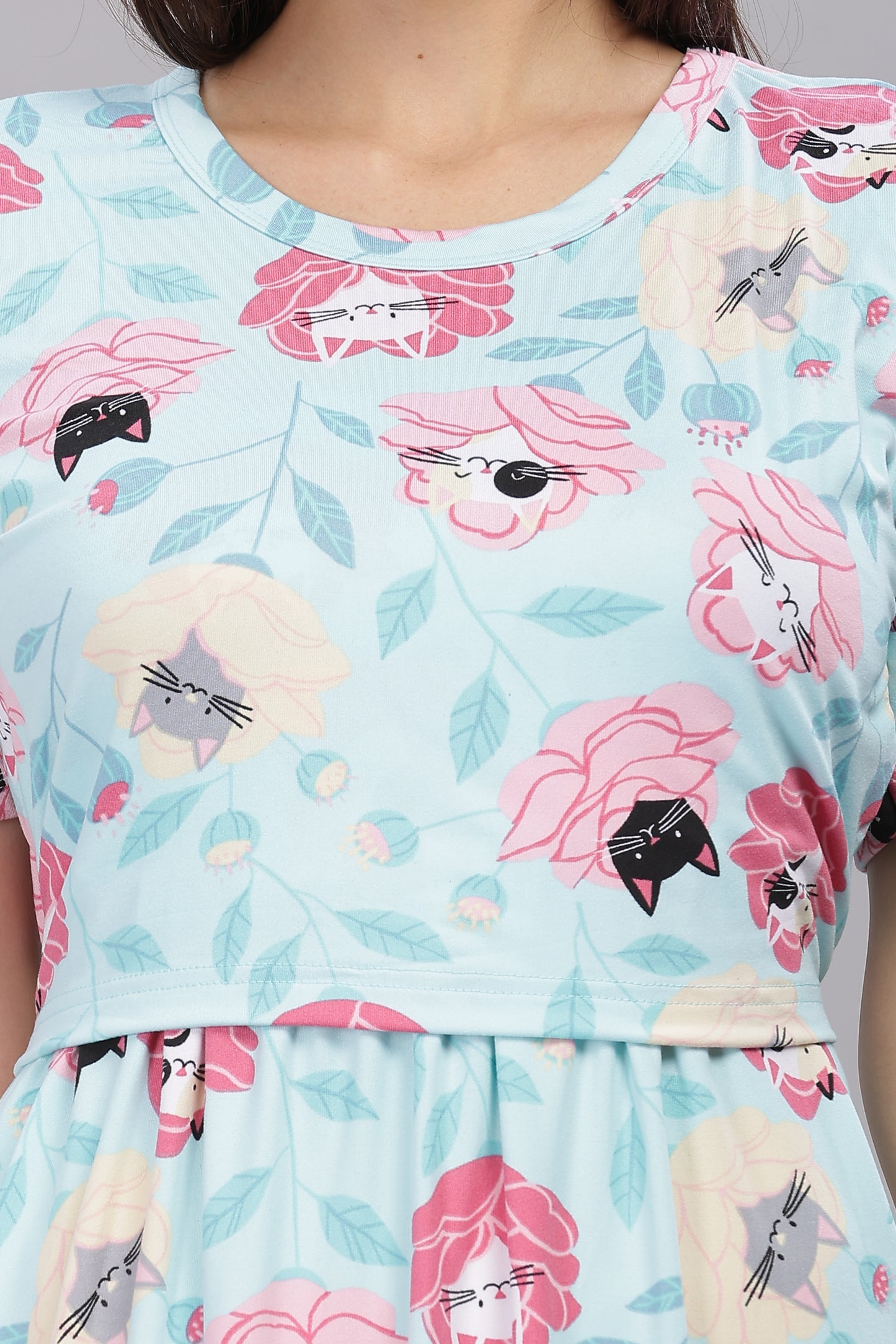 ZIPLESS MATERNITY WEAR PUFFSLEEVE - MEOW BLOSSOM ELEGANCE