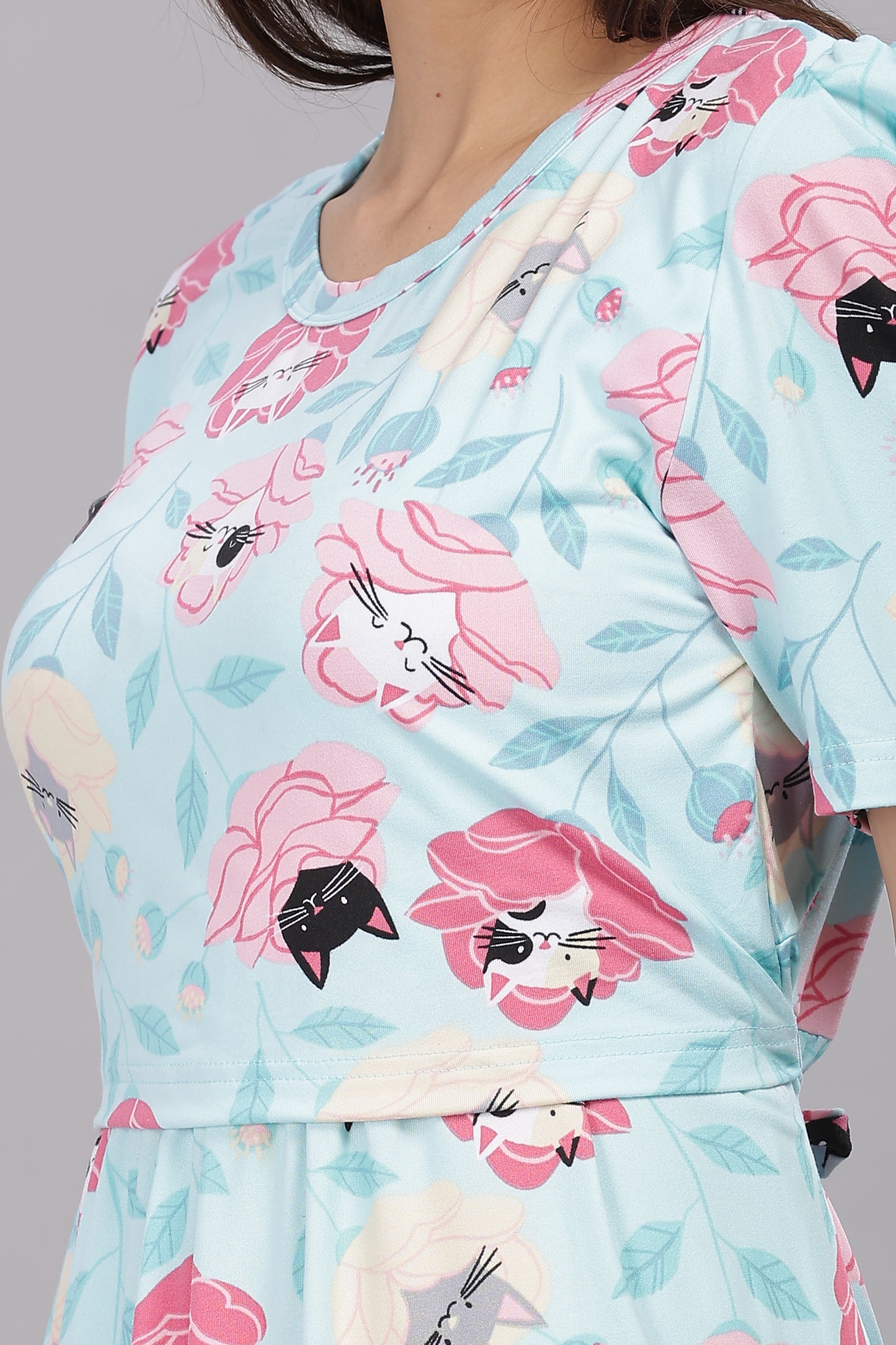 ZIPLESS MATERNITY WEAR PUFFSLEEVE - MEOW BLOSSOM ELEGANCE