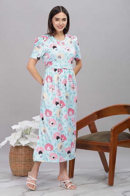 ZIPLESS MATERNITY WEAR PUFFSLEEVE - MEOW BLOSSOM ELEGANCE