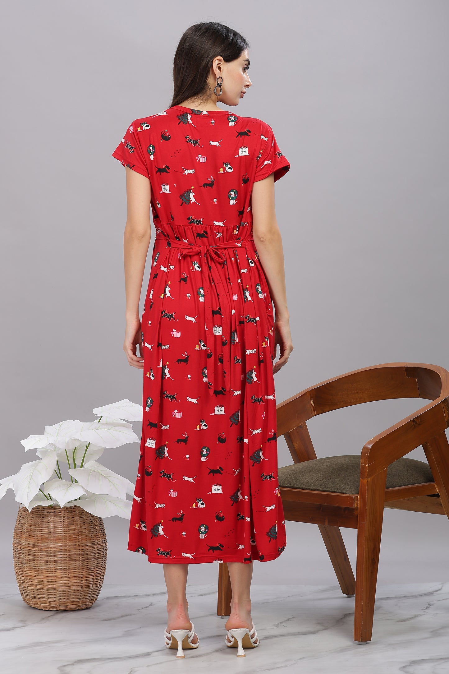 ZIPLESS MATERNITY WEAR SHORTSLEEVE - CRISMSON TAILES MAXI