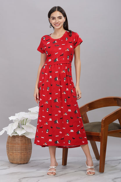 ZIPLESS MATERNITY WEAR SHORTSLEEVE - CRISMSON TAILES MAXI