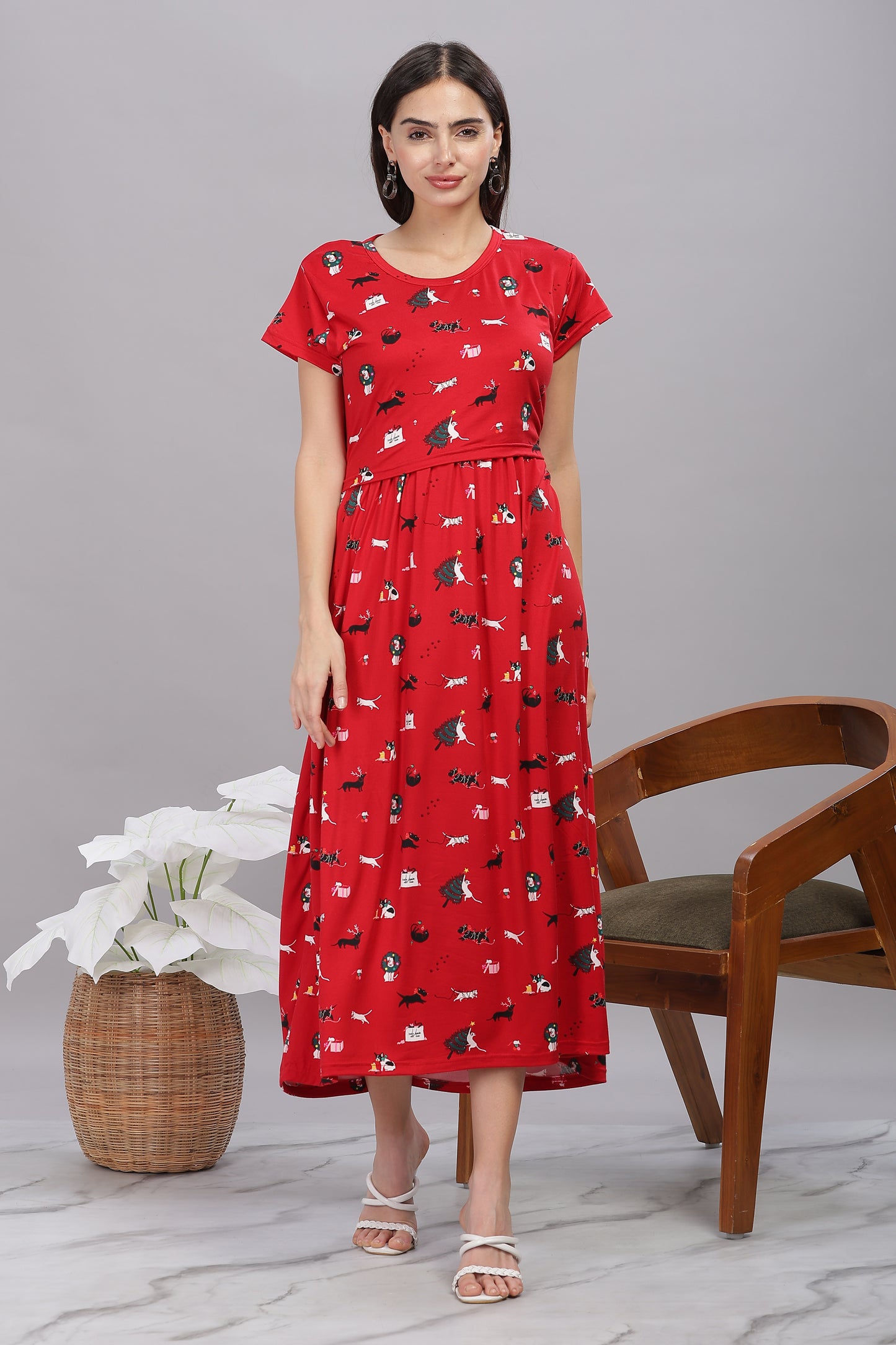 ZIPLESS MATERNITY WEAR SHORTSLEEVE - CRISMSON TAILES MAXI