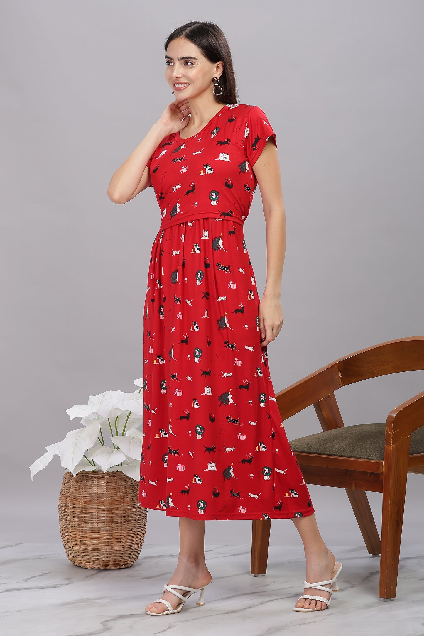 ZIPLESS MATERNITY WEAR SHORTSLEEVE - CRISMSON TAILES MAXI
