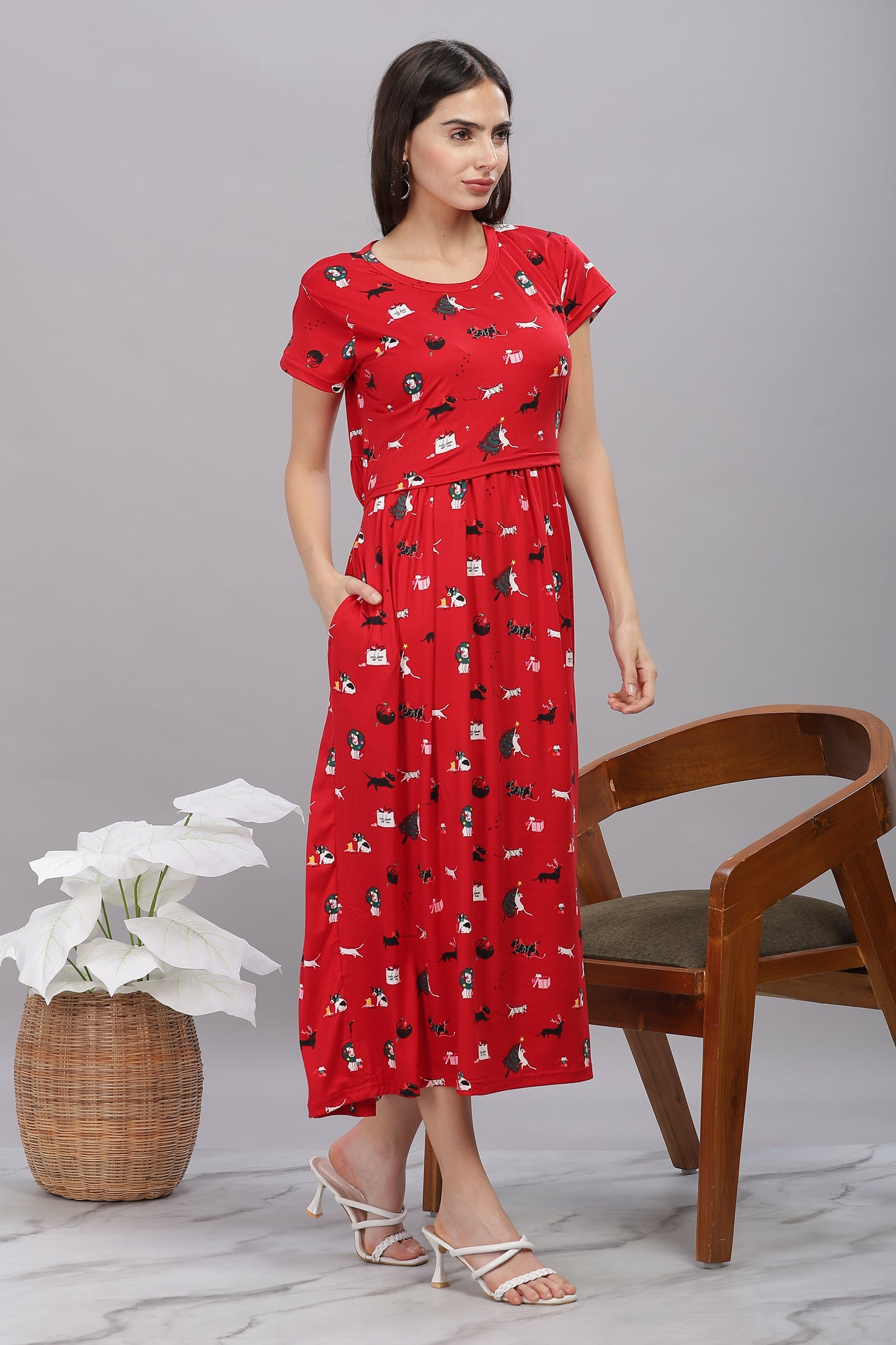 ZIPLESS MATERNITY WEAR SHORTSLEEVE - CRISMSON TAILES MAXI