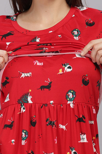 ZIPLESS MATERNITY WEAR SHORTSLEEVE - CRISMSON TAILES MAXI