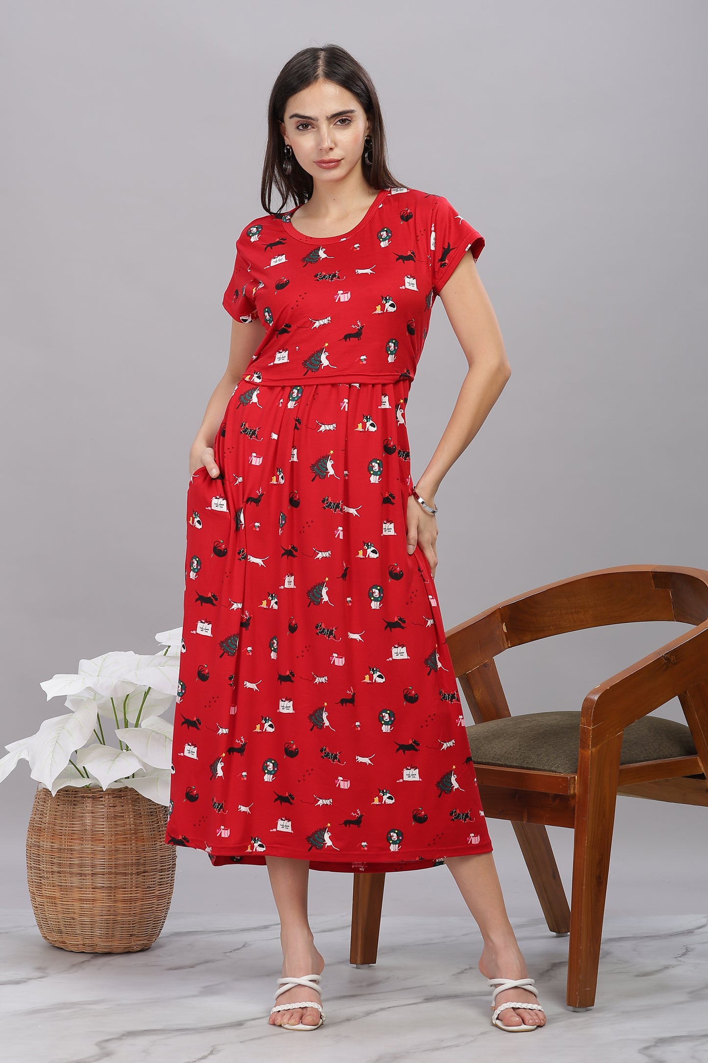 ZIPLESS MATERNITY WEAR SHORTSLEEVE - CRISMSON TAILES MAXI