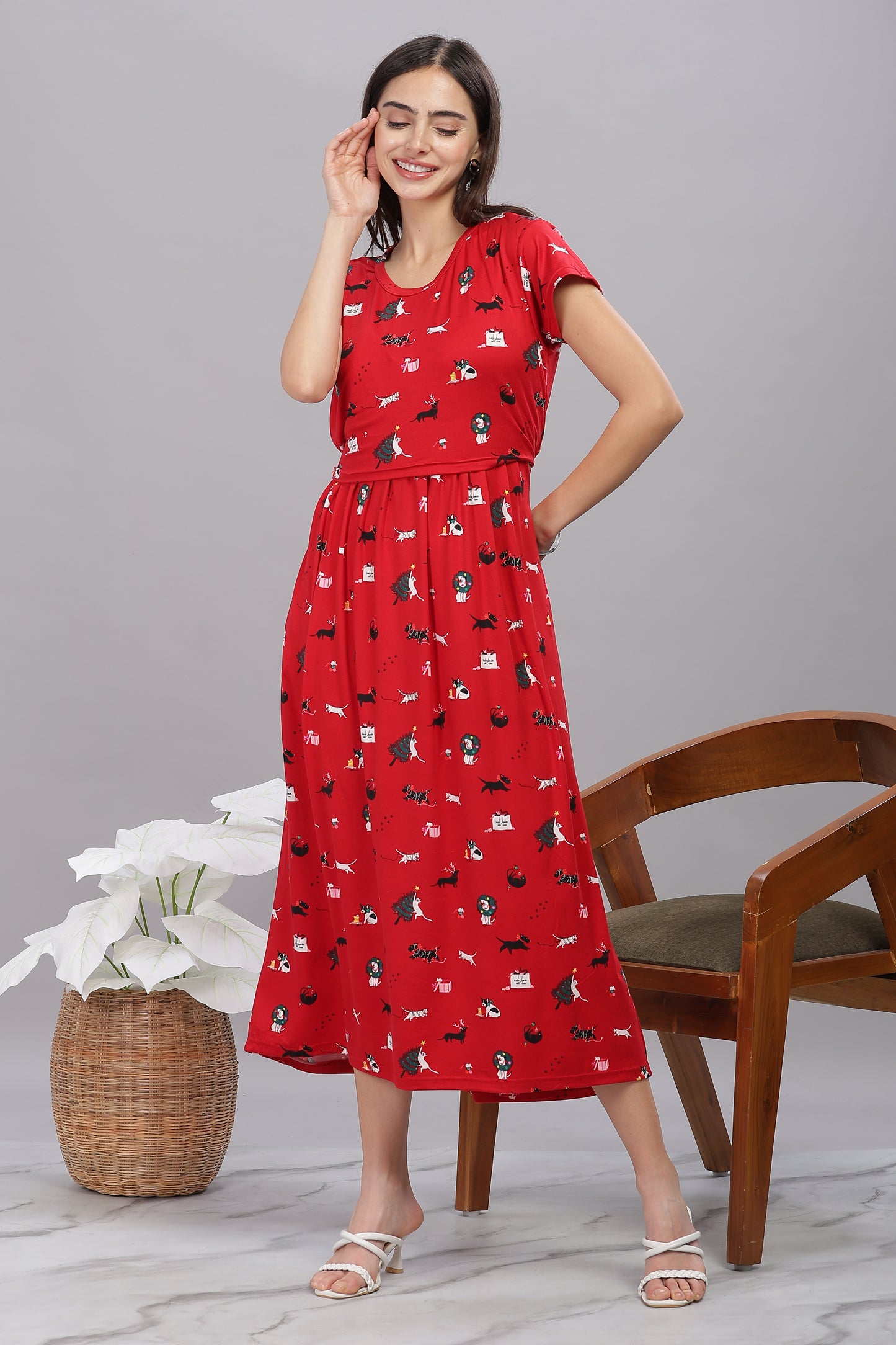 ZIPLESS MATERNITY WEAR SHORTSLEEVE - CRISMSON TAILES MAXI