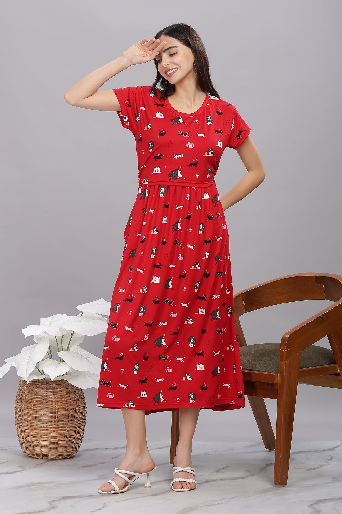 ZIPLESS MATERNITY WEAR SHORTSLEEVE - CRISMSON TAILES MAXI