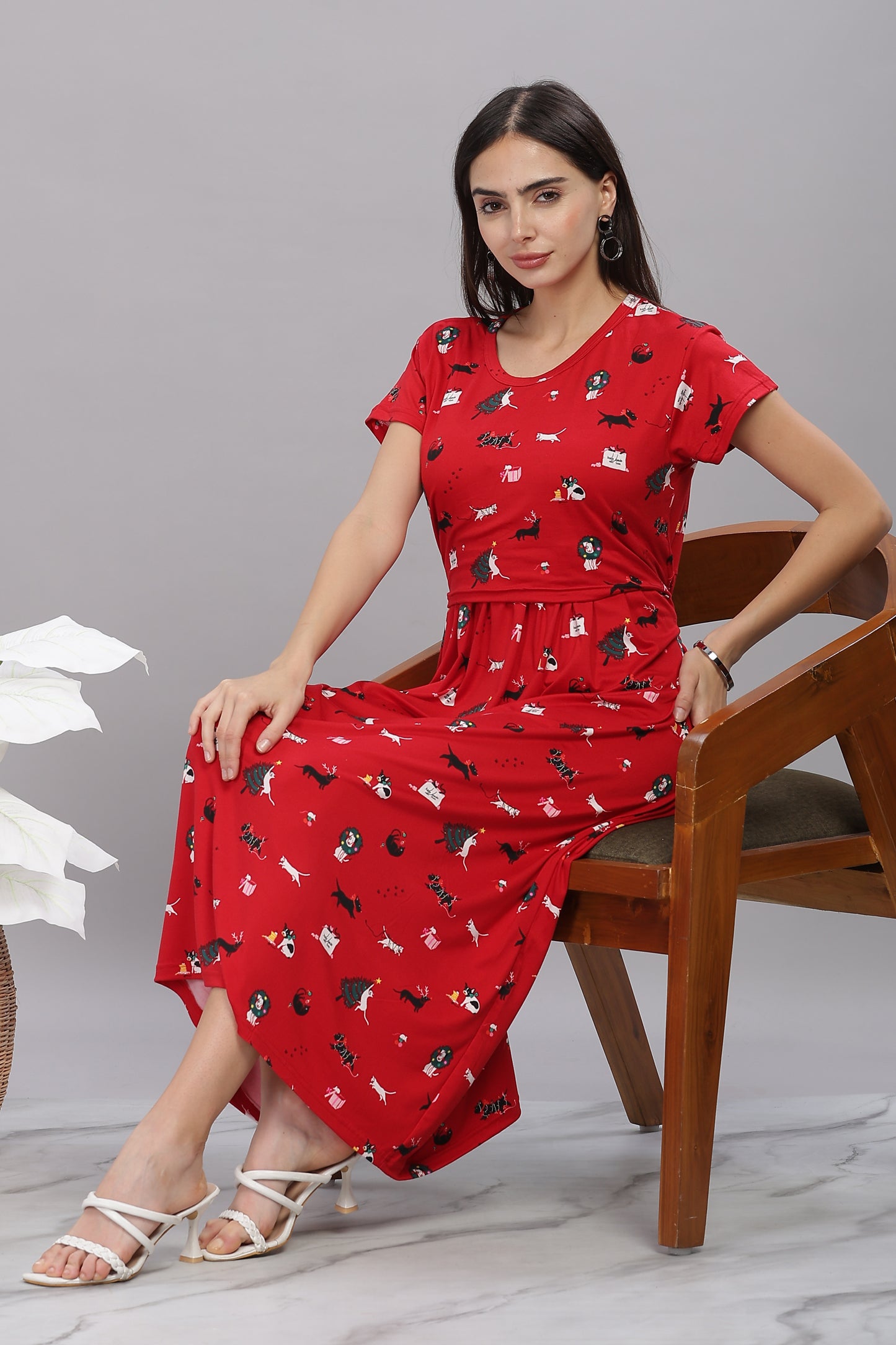 ZIPLESS MATERNITY WEAR SHORTSLEEVE - CRISMSON TAILES MAXI