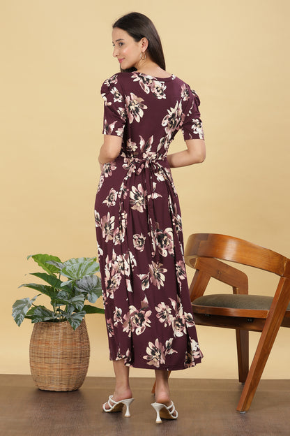 ZIPLESS MATERNITY WEAR PUFFSLEEVE - PLUM PETAL GRACE