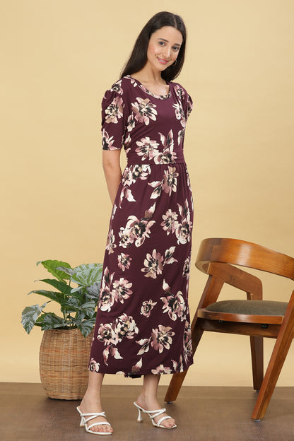 ZIPLESS MATERNITY WEAR PUFFSLEEVE - PLUM PETAL GRACE