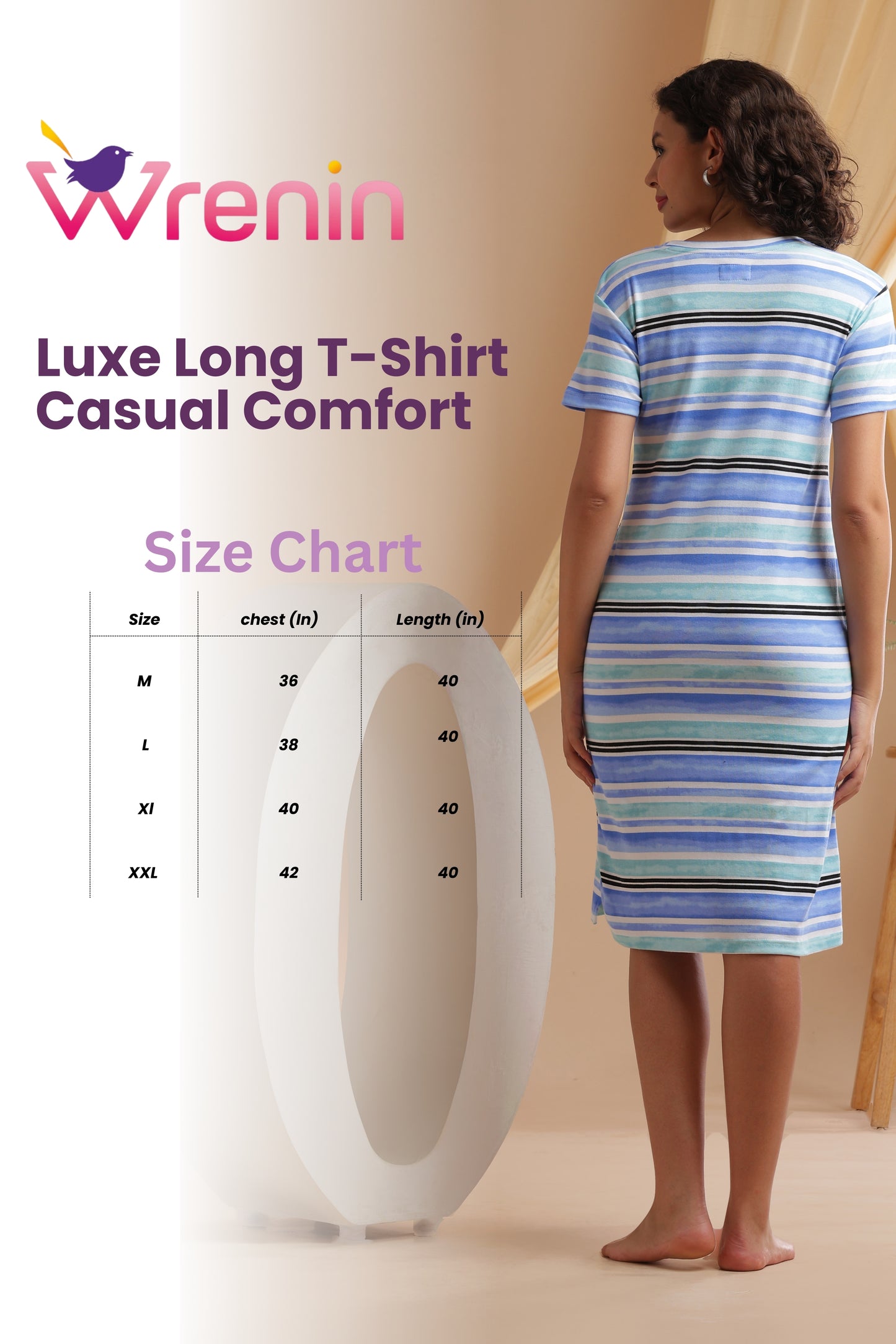 Luxe Long T-Shirt - Casual Comfort - Costal Stripes