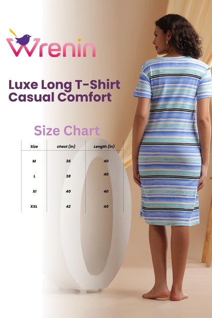 Luxe Long T-Shirt - Casual Comfort - Costal Stripes