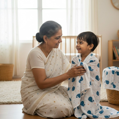 BATH TOWEL | ORGANIC MUSLIN |GOTS CERTIFIED | 75*140 CM | OCEAN MAJESTY