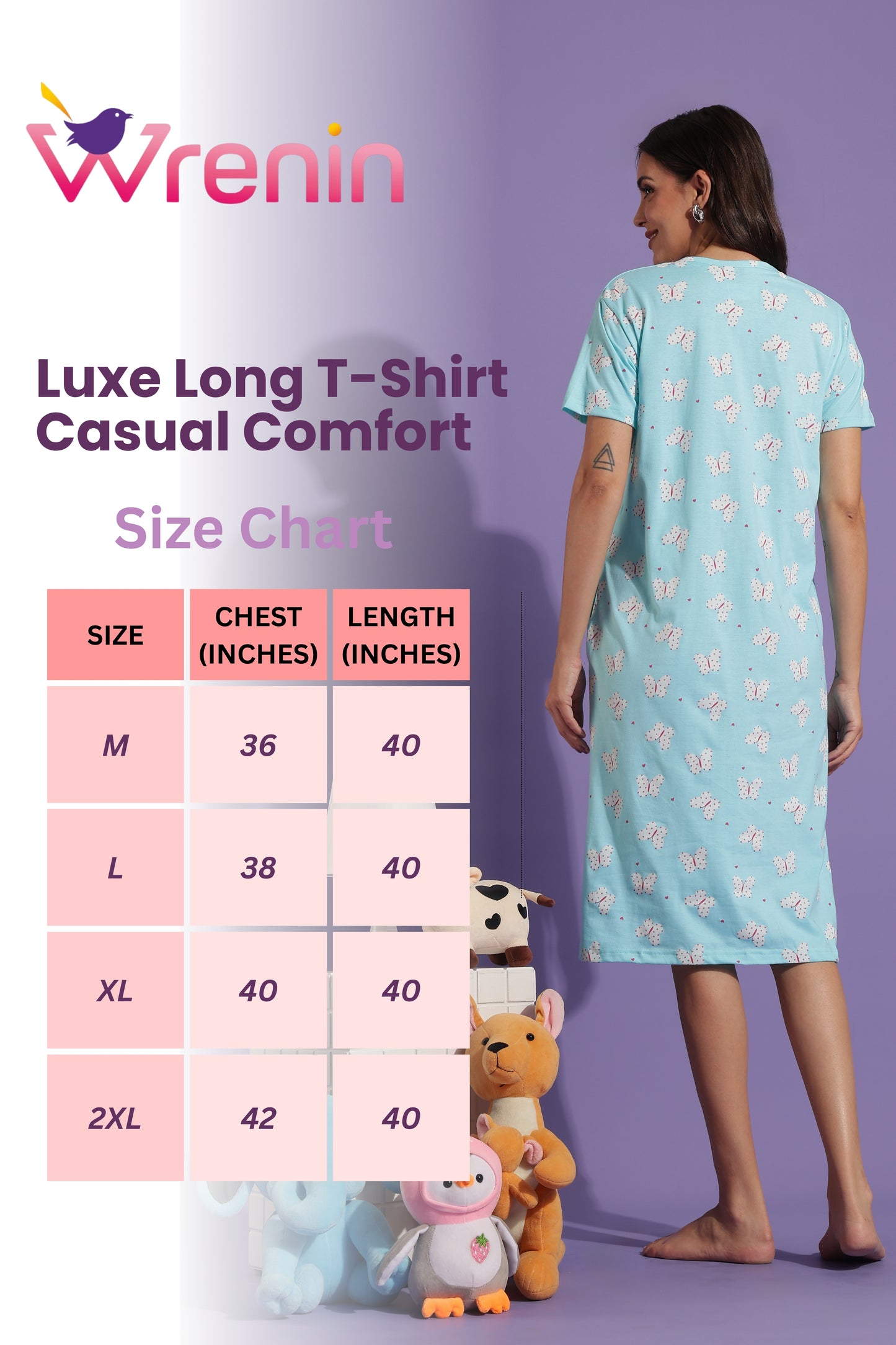 Luxe Long T-Shirt - Casual Comfort - Pastel Wings