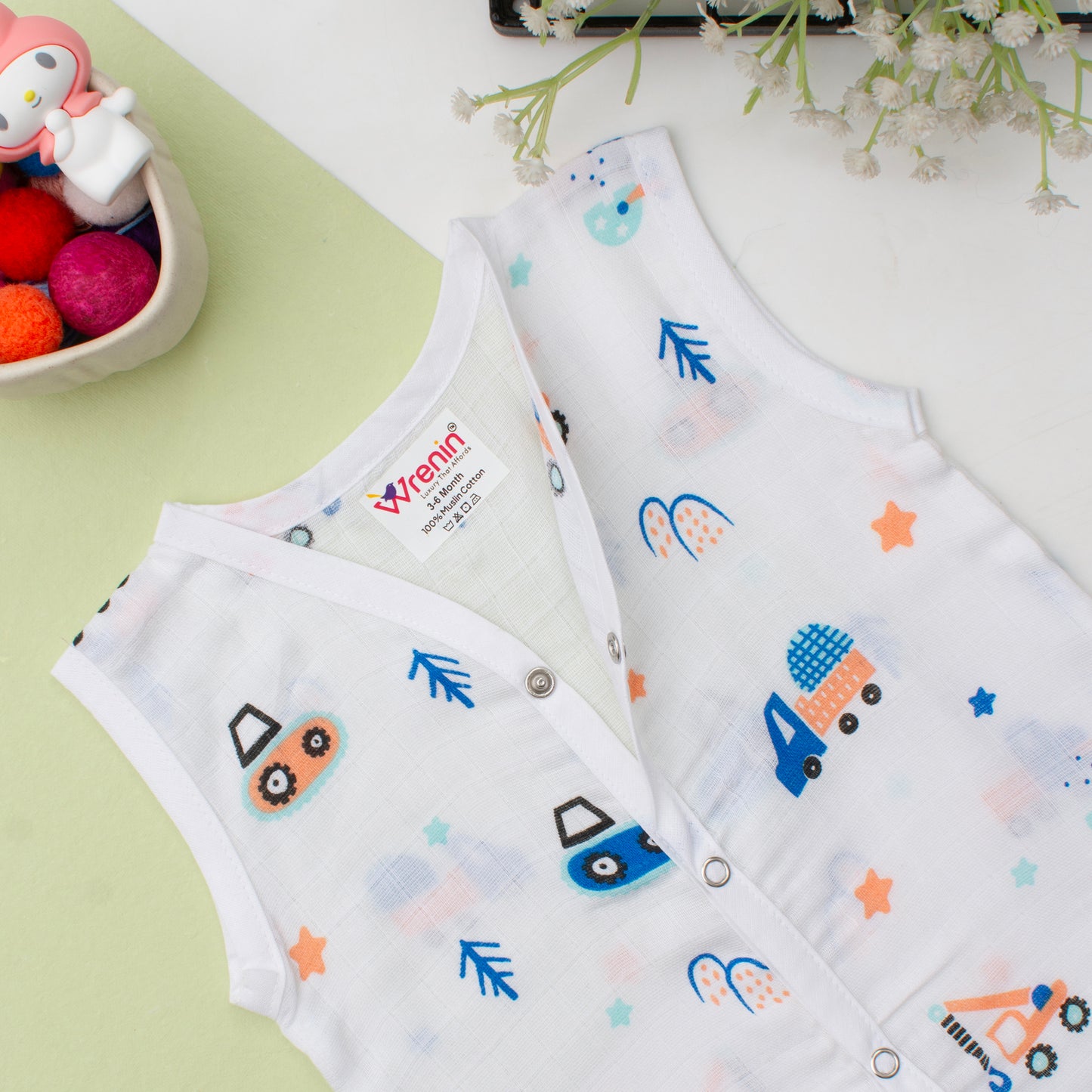 MUSLIN-JABLA BUTTON-Sleeveless-Truck Tots