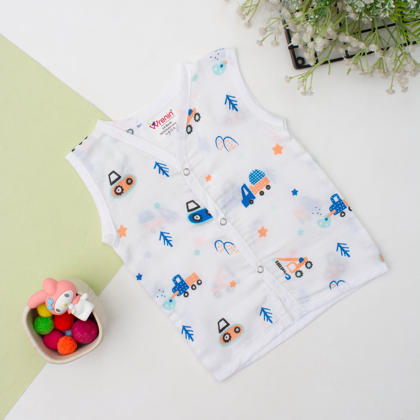 MUSLIN-JABLA BUTTON-Sleeveless-Truck Tots