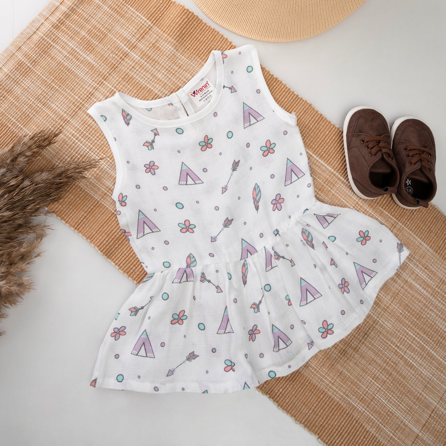 MUSLIN-FROCK- FRIL BOTTOM - ARROWS & BLOOMS