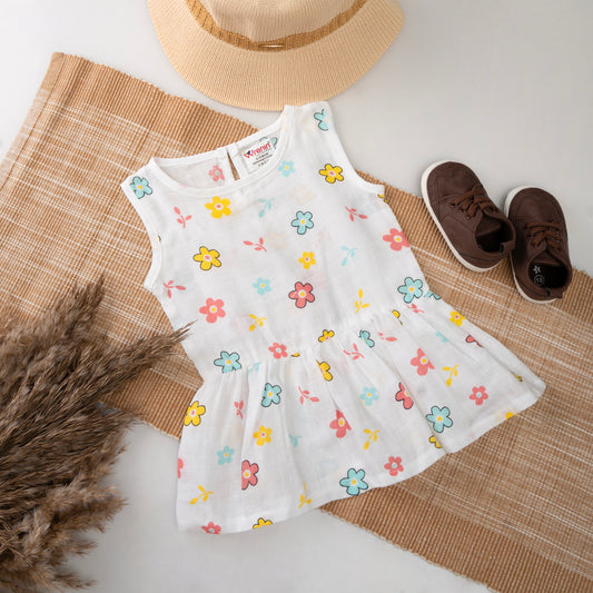 MUSLIN-FROCK-FRILL BOTTOM-FLORAL FLUTTER
