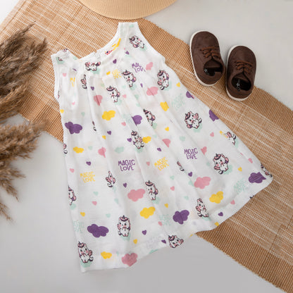 Muslin Frock Frill zip - Whimsical Unicorns