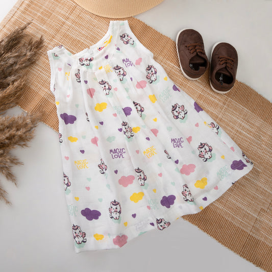 Muslin Frock Frill zip - Whimsical Unicorns