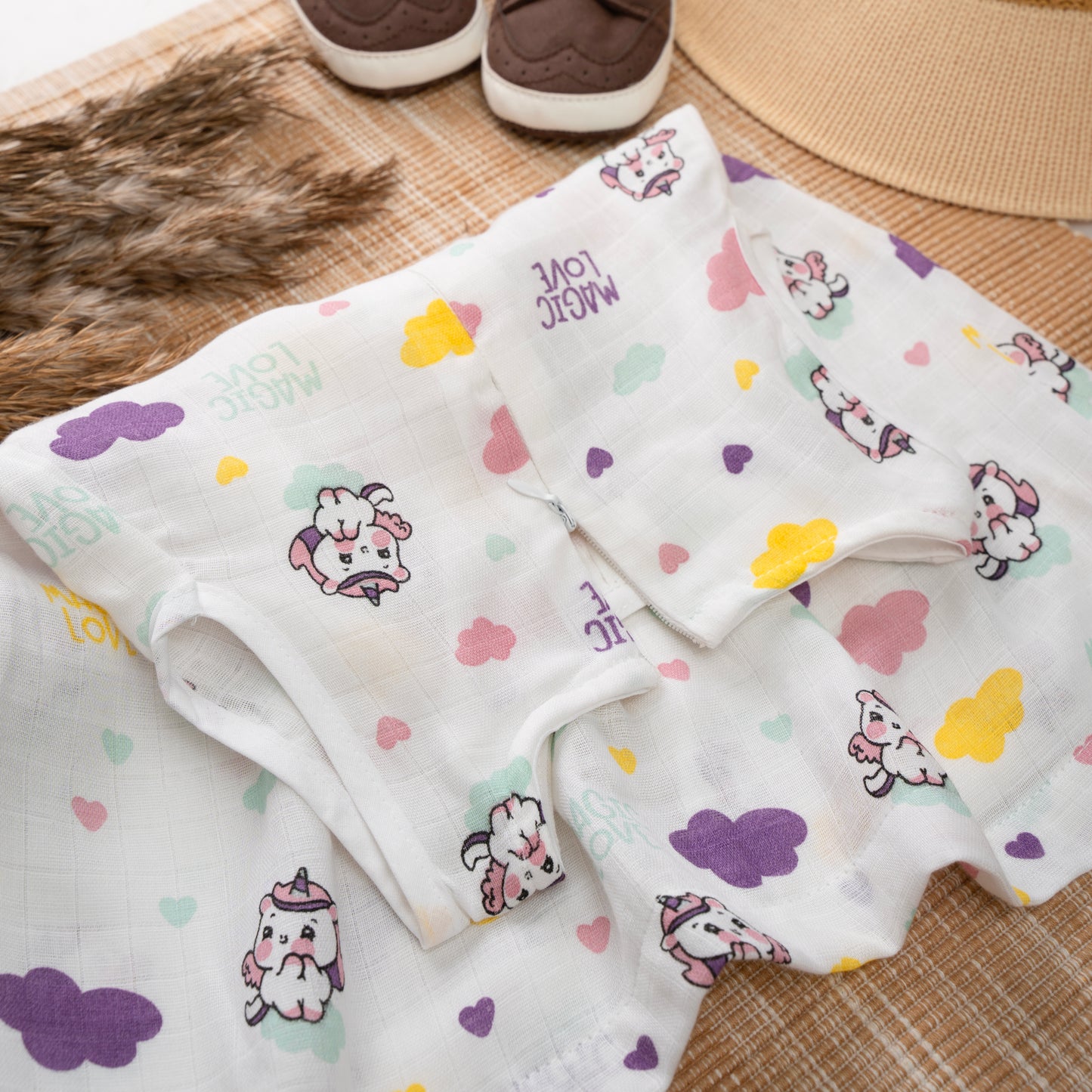 Muslin Frock Frill zip - Whimsical Unicorns