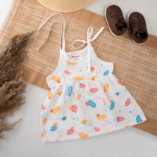 MUSLIN FROCK FRILL KNOT - LEAFY LULLABY
