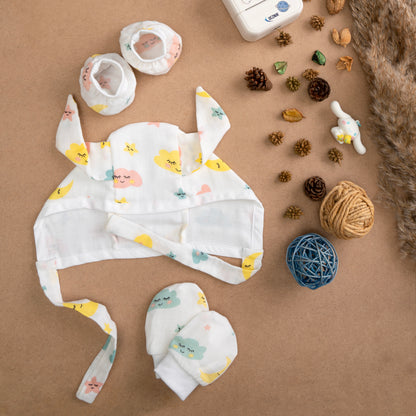MUSLIN-CAP-MITTEN-BOOTIES-TWINKLE TIDES