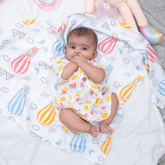 BAMBOO + ORGANIC - MUSLIN - FROCK SLEEVE - FRUIT FRENZY