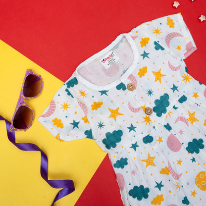 BAMBOO + ORGANIC - MUSLIN - FROCK SLEEVE - CLOUDY TWILIGHT