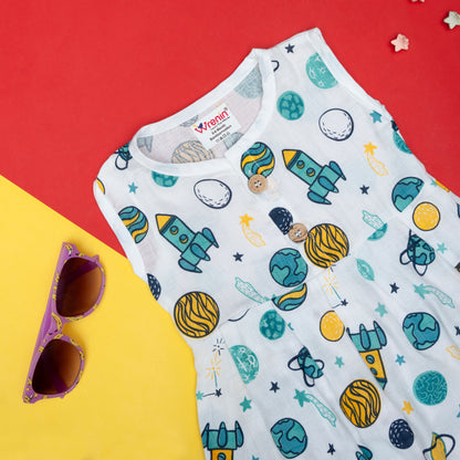BAMBOO + ORGANIC - MUSLIN - FROCK SLEEVELESS - SPACE CADET