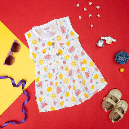 BAMBOO + ORGANIC - MUSLIN - FROCK SLEEVELESS - FRUIT FRENZY