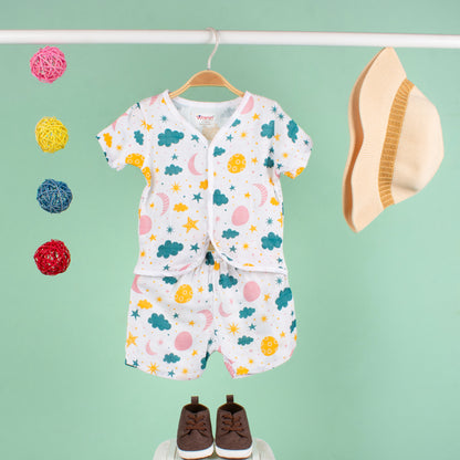 BAMBOO + ORGANIC - MUSLIN - HALF SLEEVE SHORTS SET - CLOUDY TWILIGHT
