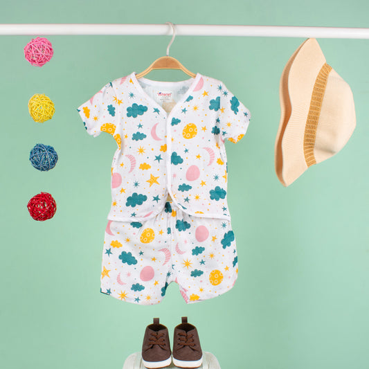 BAMBOO + ORGANIC - MUSLIN - HALF SLEEVE SHORTS SET - CLOUDY TWILIGHT