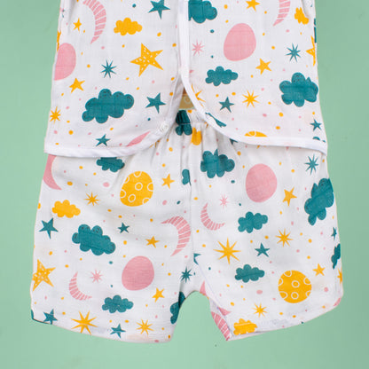 BAMBOO + ORGANIC - MUSLIN - HALF SLEEVE SHORTS SET - CLOUDY TWILIGHT