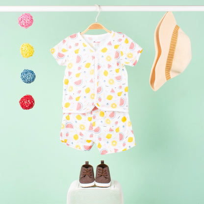 BAMBOO + ORGANIC - MUSLIN - HALF SLEEVE SHORTS SET - FRUIT FRENZY