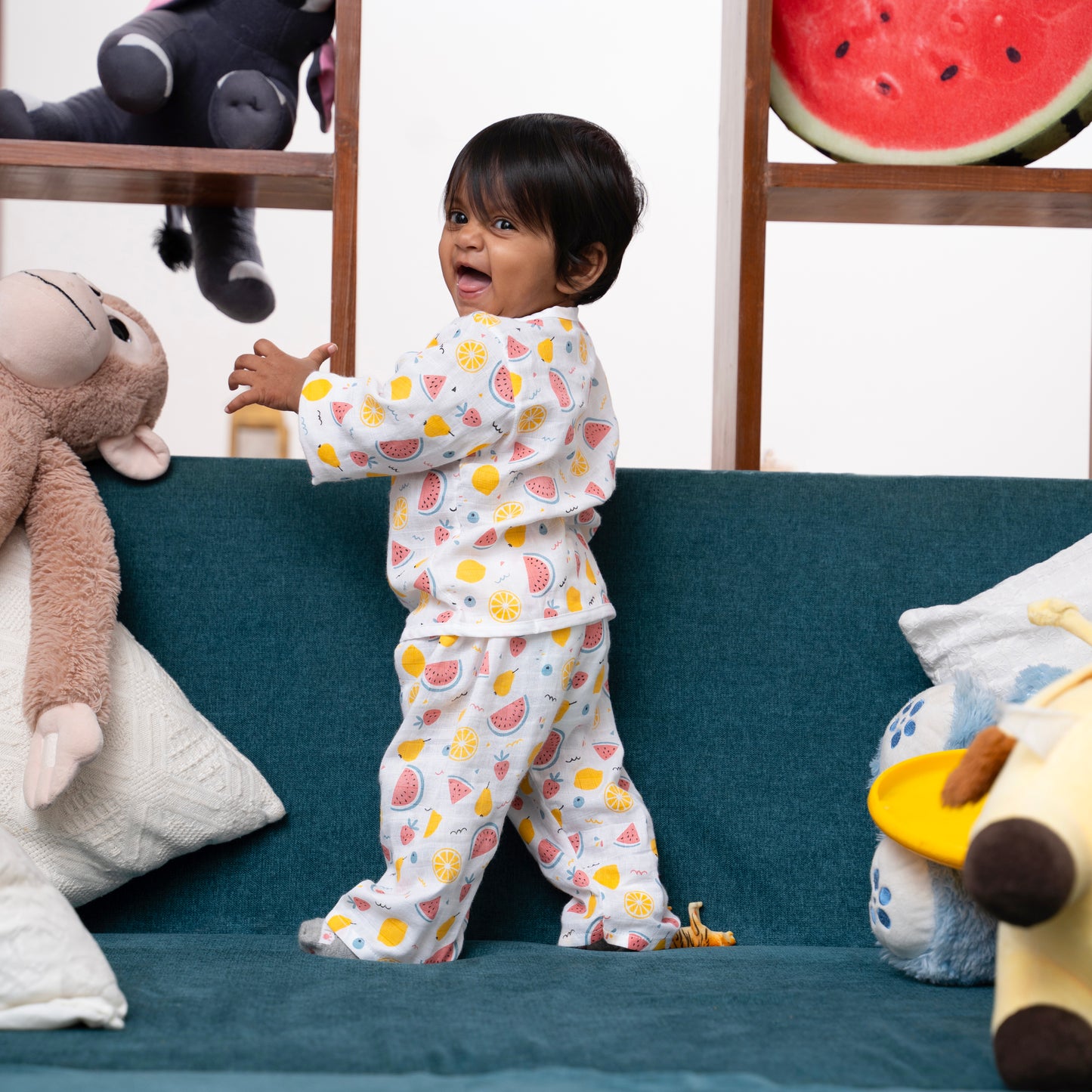 BAMBOO + ORGANIC - MUSLIN - FULL SLEEVE PANT SET - FRUIT FRENZY